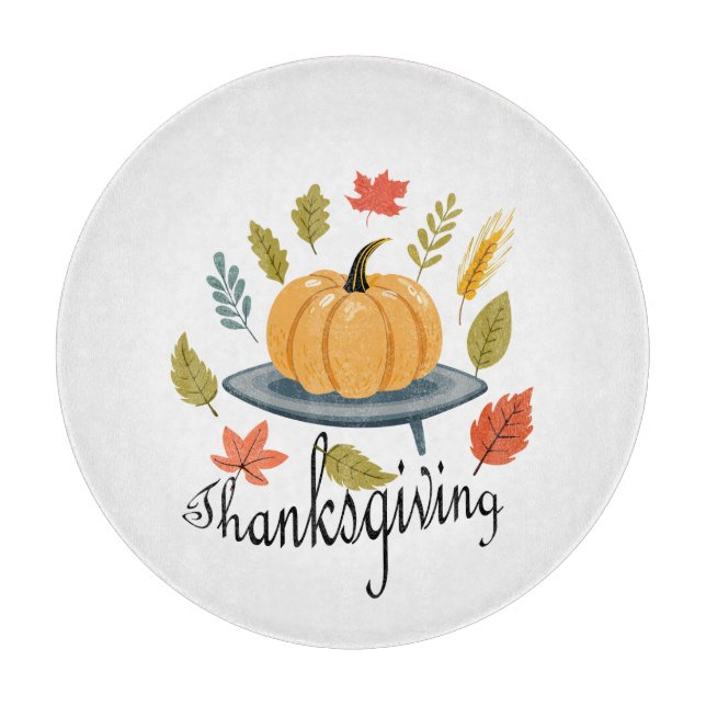Thanksgiving Leaves and Pumpkin in Autumn colors Cutting Board (Front)