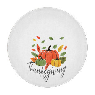 Thanksgiving Leaves and Pumpkin in Autumn colors Cutting Board