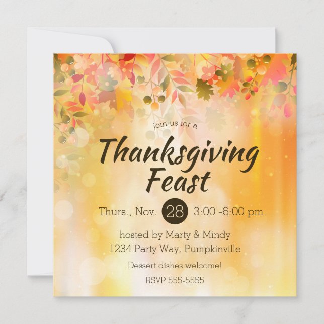 Thanksgiving Leaves Autumn Sparkle Invitation (Front)