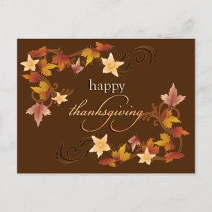 Thanksgiving Leaves Fall Theme Holiday Postcard