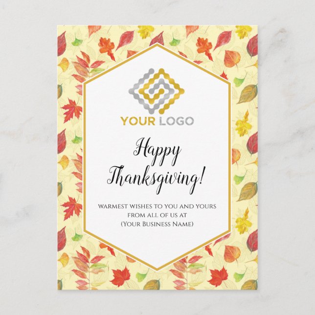 Thanksgiving Leaves Logo Business Postcard (Front)
