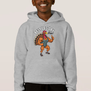 Thanksgiving Leg Day Kids Pullover Hoodie