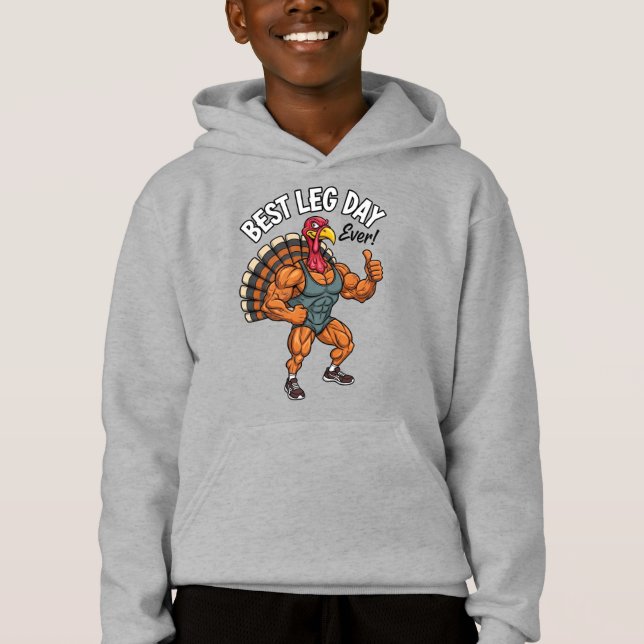Thanksgiving Leg Day Kids Pullover Hoodie (Front)