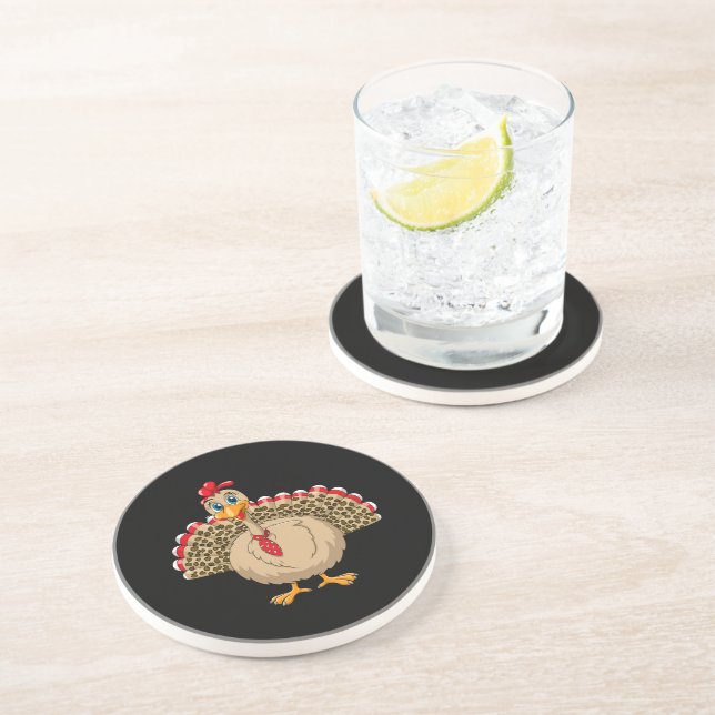 Thanksgiving Leopard Turkey Thanksgiving Autumn  Coaster (Side)