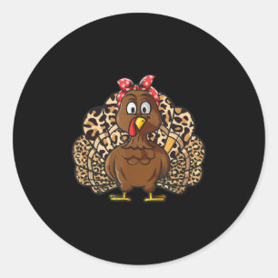 Thanksgiving Leopard Turkey Women Girl Autumn Fall Classic Round Sticker