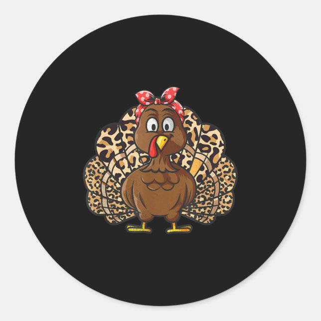 Thanksgiving Leopard Turkey Women Girl Autumn Fall Classic Round Sticker (Front)