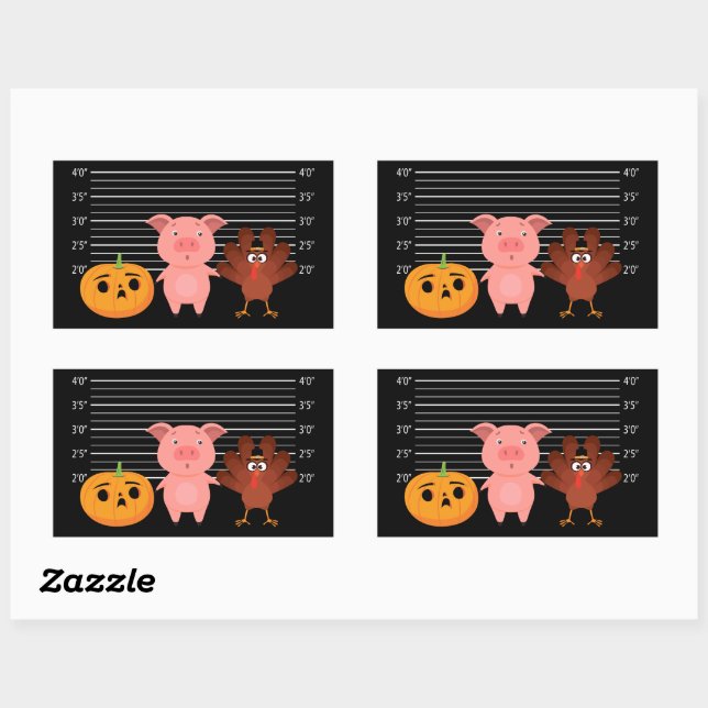 Thanksgiving Lineup – Funny Turkey Pig Pumpkin Rectangular Sticker (Sheet)