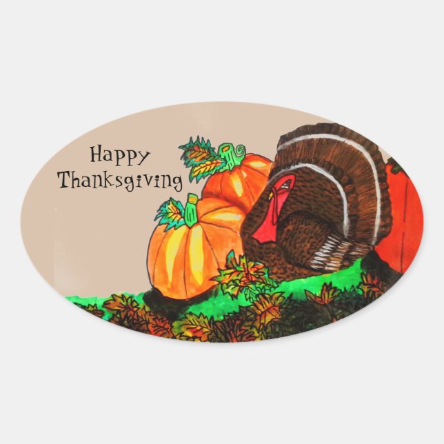 THANKSGIVING MAJESTIC TURKEY  OVAL STICKER (Front)