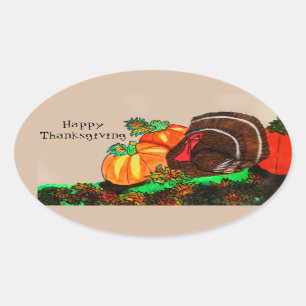 THANKSGIVING MAJESTIC TURKEY  OVAL STICKER