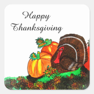 THANKSGIVING MAJESTIC TURKEY  SQUARE STICKER