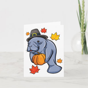 Thanksgiving Manatee Pilgrim Fall Pumpkin Dugong Card