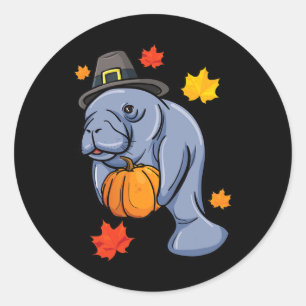 Thanksgiving Manatee Pilgrim Fall Pumpkin Dugong Classic Round Sticker