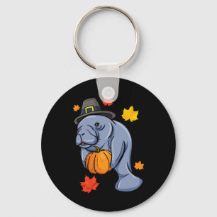 Thanksgiving Manatee Pilgrim Fall Pumpkin Dugong  Key Ring