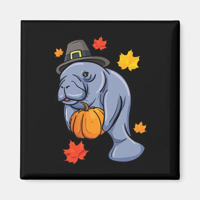 Thanksgiving Manatee Pilgrim Fall Pumpkin Dugong  Magnet (Front)