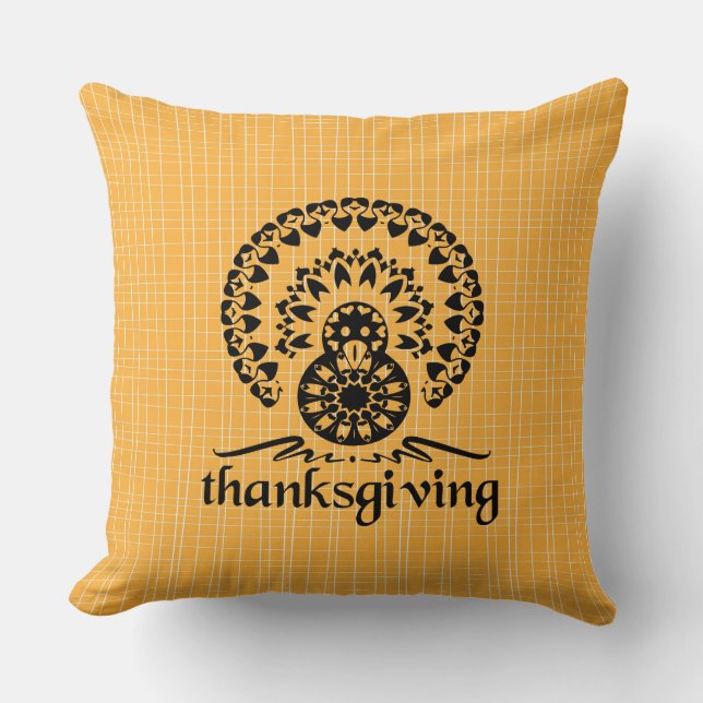 Thanksgiving Mandala Turkey Boho Folk Art Cushion (Front)