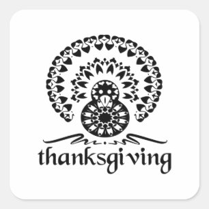 Thanksgiving Mandala Turkey Boho Folk Art Square Sticker