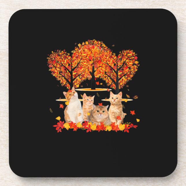 Thanksgiving Maple Cat Heart Shape Tree Leaf Coaster (Front)