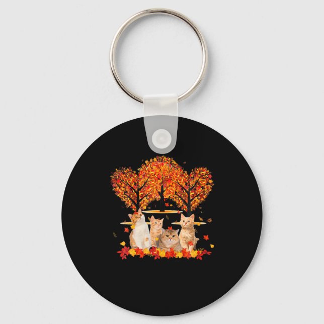 Thanksgiving Maple Cat Heart Shape Tree Leaf Key Ring (Front)