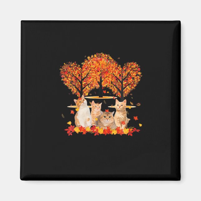 Thanksgiving Maple Cat Heart Shape Tree Leaf Magnet (Front)
