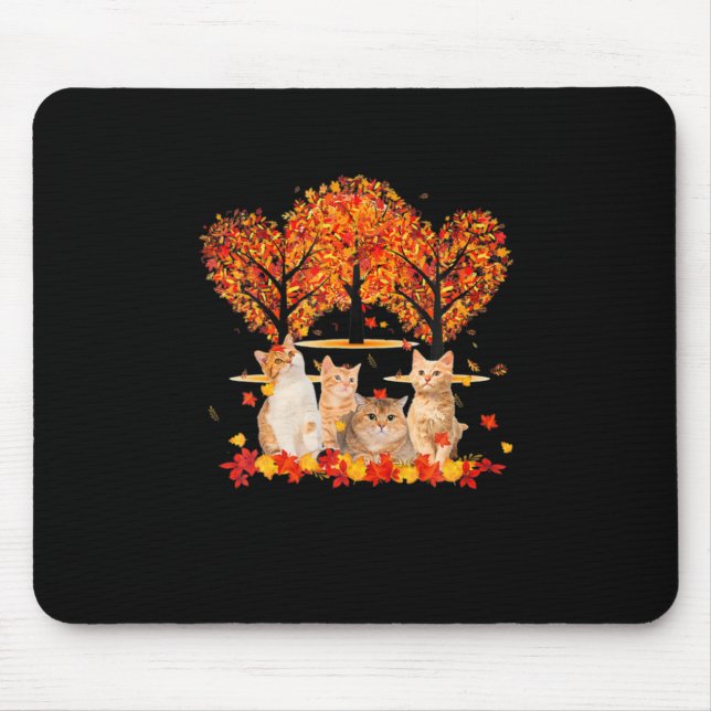 Thanksgiving Maple Cat Heart Shape Tree Leaf Mouse Mat (Front)