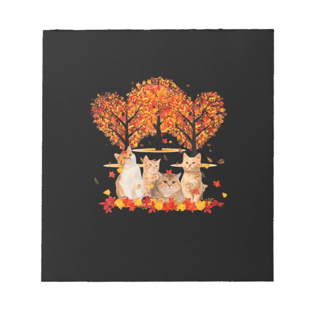 Thanksgiving Maple Cat Heart Shape Tree Leaf Notepad (Front)
