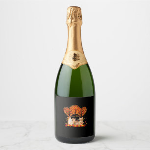 Thanksgiving Maple Cat Heart Shape Tree Leaf Sparkling Wine Label