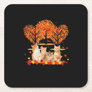 Thanksgiving Maple Cat Heart Shape Tree Leaf Square Paper Coaster