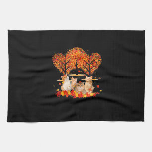 Thanksgiving Maple Cat Heart Shape Tree Leaf Tea Towel