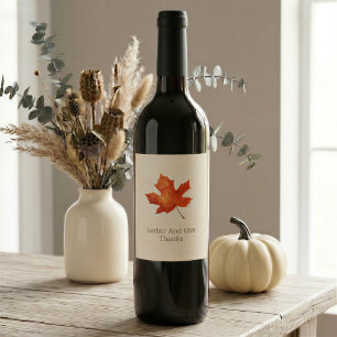 Thanksgiving Maple Leaf Wine Bottle Label