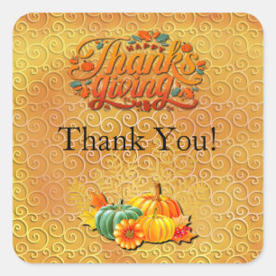 Thanksgiving, Maple Leaves, pumpkins, and flowers Square Sticker