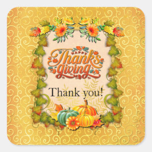 Thanksgiving, Maple Leaves, pumpkins, and flowers Square Sticker