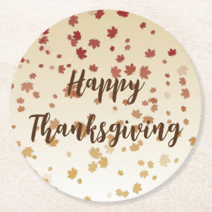 Thanksgiving Maple Leaves Round Paper Coaster