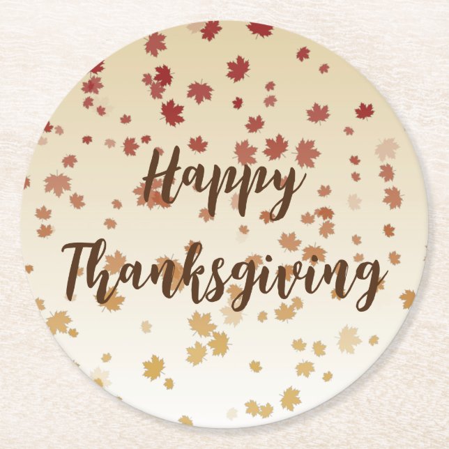 Thanksgiving Maple Leaves Round Paper Coaster (Front)