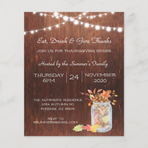 Thanksgiving Mason Jar Lights Wood Rustic Invitati Flyer