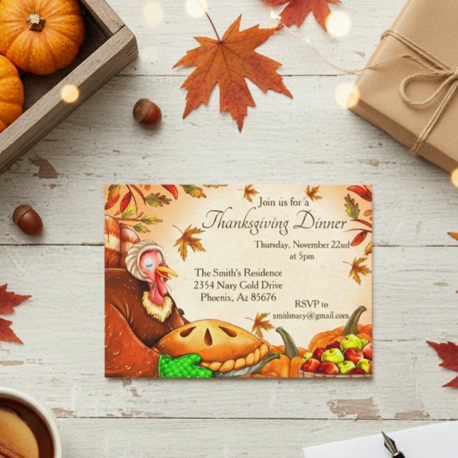 Thanksgiving Meal Dinner Turkey Pie Pumpkin Invitation (Creator Uploaded)