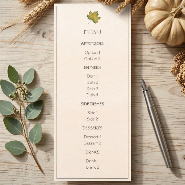 Thanksgiving Menu Card with Green Maple Leaf (Creator Uploaded)