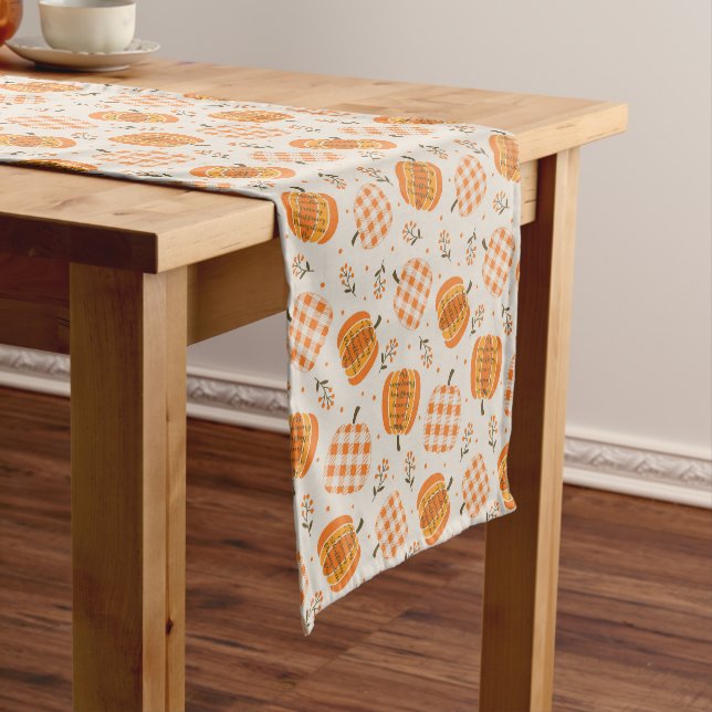 Thanksgiving Menu Pumpkin Gingham Table Runner (In Situ)