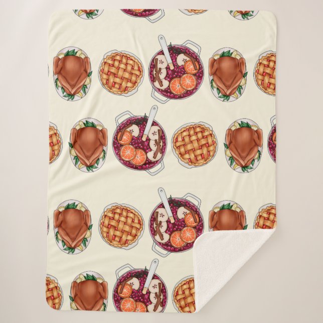 Thanksgiving Menu Sherpa Blanket (Front)