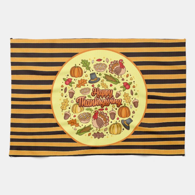 Thanksgiving Modern Beautiful Autumn Collection Tea Towel (Horizontal)