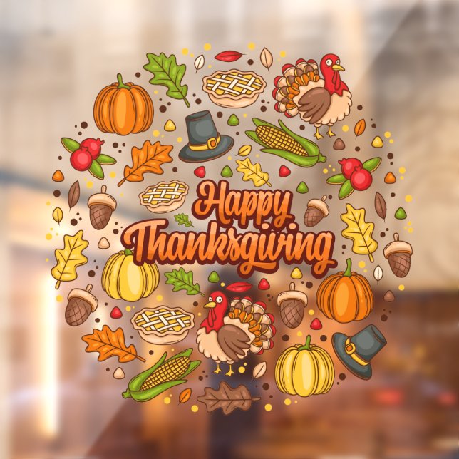 Thanksgiving Modern Beautiful Autumn Collection Window Cling (Sheet 2)