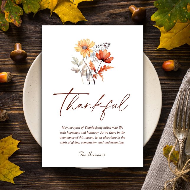 Thanksgiving Modern Elegant Thankful Fall Holiday Card (Thankful Elegant Modern Script Thanksgiving Holiday Card)