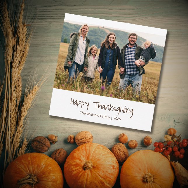 Thanksgiving Modern Family Photo Typography  Holiday Card (Creator Uploaded)