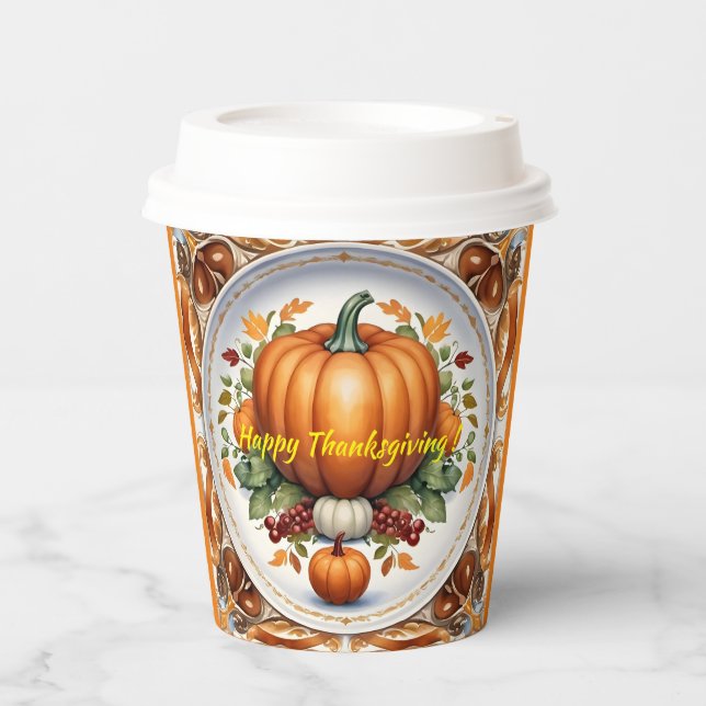 Thanksgiving Modern Pumpkin Autumn Collection Paper Cups (Front)