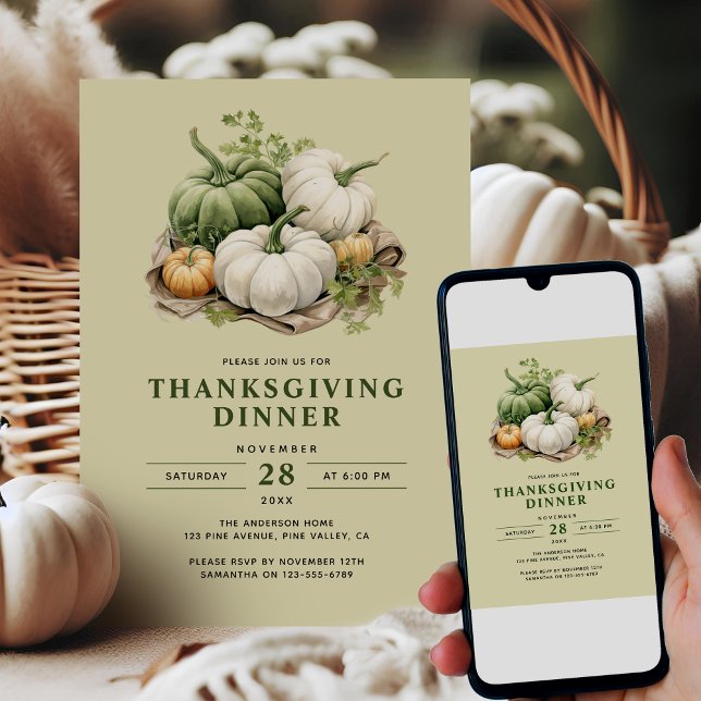 Thanksgiving Modern Rustic Watercolor Pumpkins Invitation (Creator Uploaded)