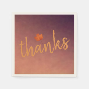 Thanksgiving  Modern Script  Orange Autumn Leaf Napkin