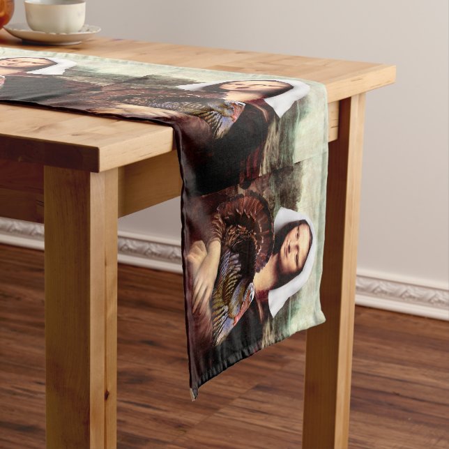 Thanksgiving Mona Lisa Pilgrim with Turkey Short Table Runner (In Situ)