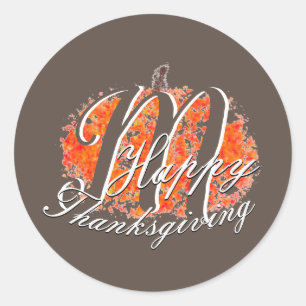 Thanksgiving Monogram Autumn Pumpkin Leaves Classic Round Sticker