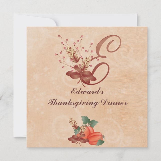 Thanksgiving Monogram Letter E Invitation Card (Front)