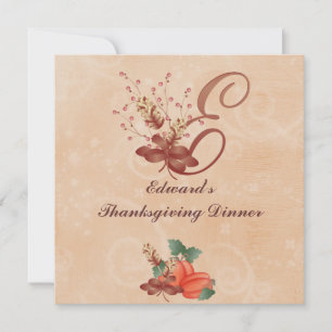 Thanksgiving Monogram Letter E Invitation Card