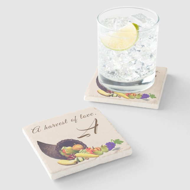 Thanksgiving Monogrammed Stone Coaster (Creator Uploaded)